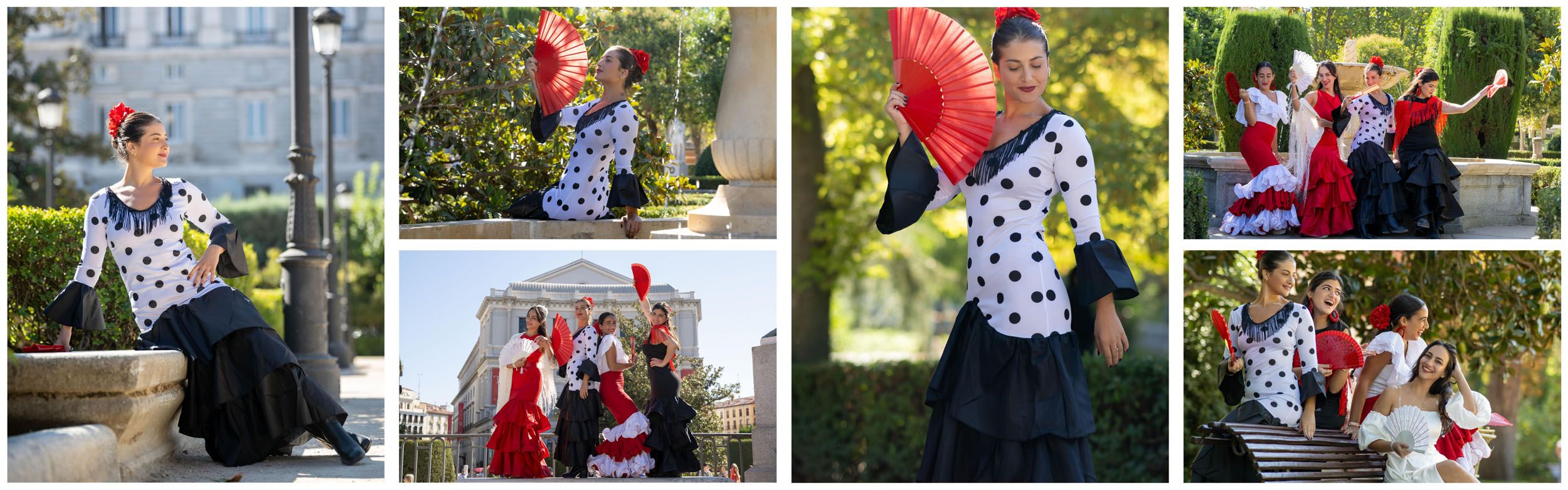 Fotos de sesiones en Madrid con el traje de flamenca blanco de lunares