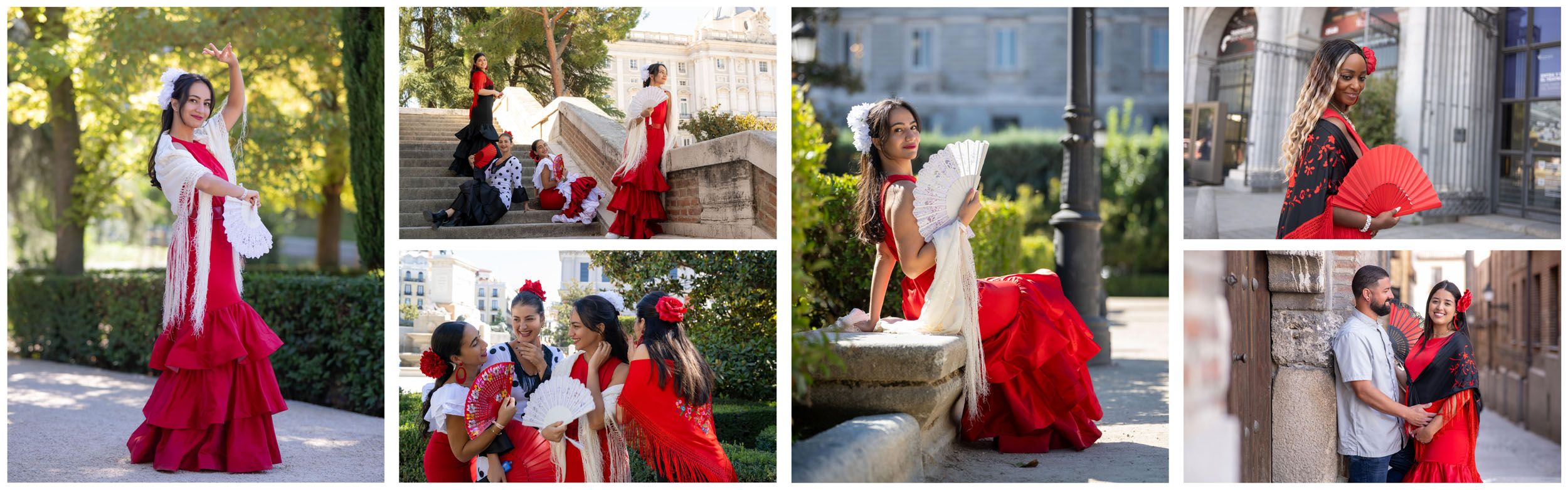 Fotos de sesiones en Madrid con el traje de flamenca burdeos