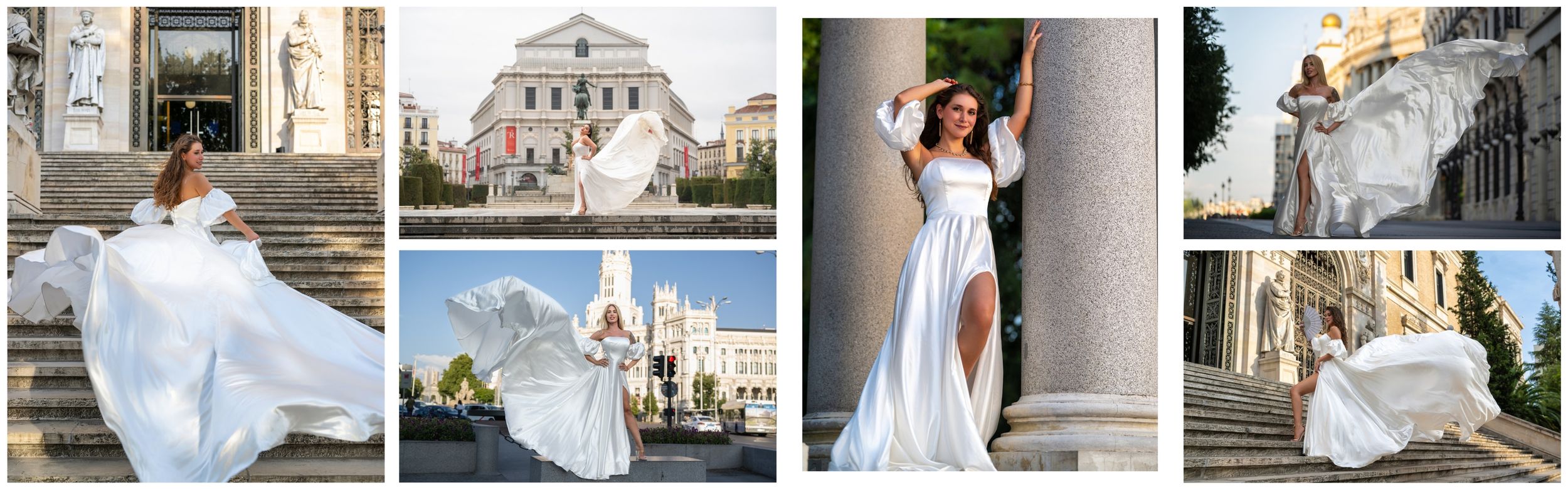 Fotos de sesiones Flying Dress en Madrid con el vestido de vuelo blanco