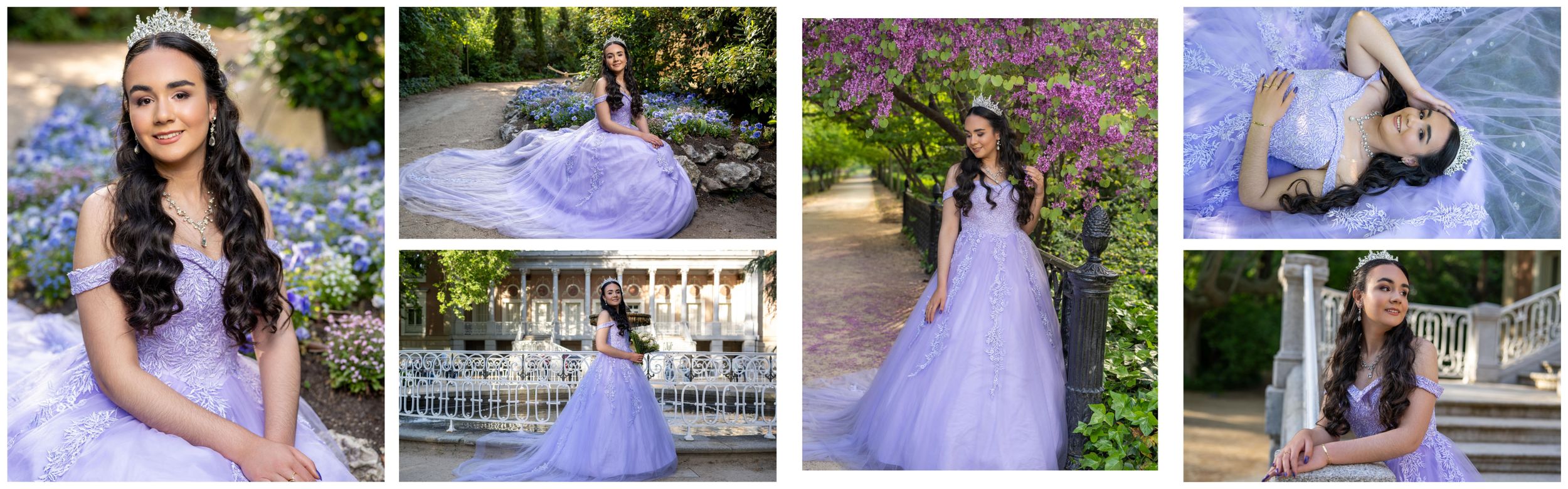 Fotos de sesiones de quinceañera en Madrid con el vestido morado