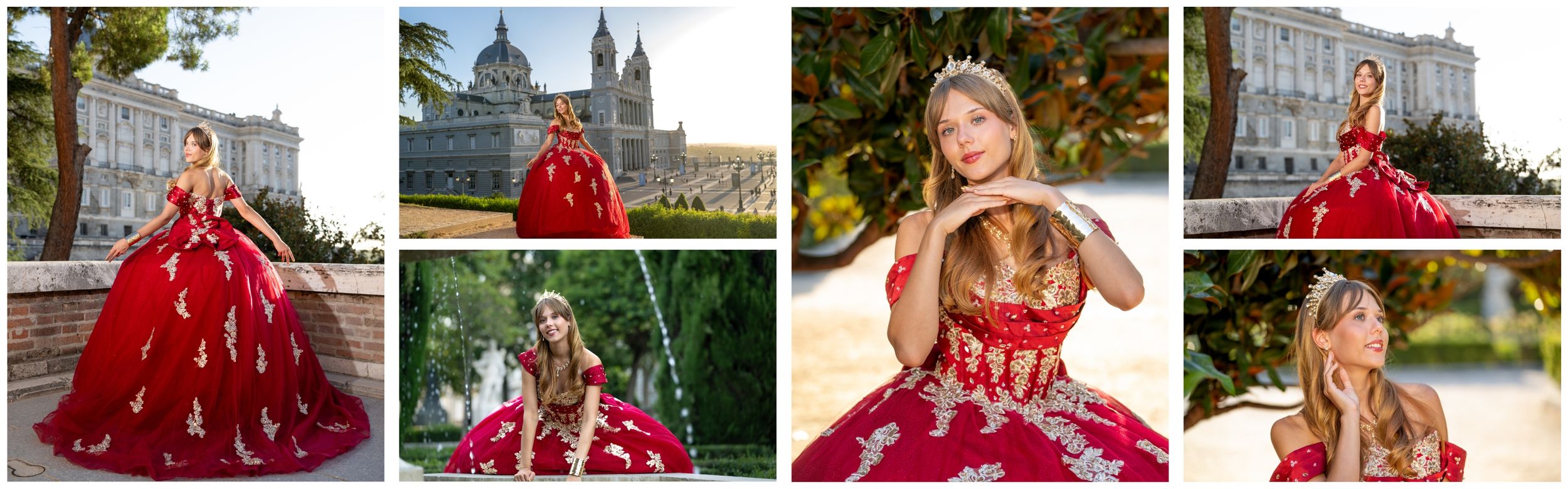 Fotos de sesiones de quinceañera en Madrid con el vestido rojo