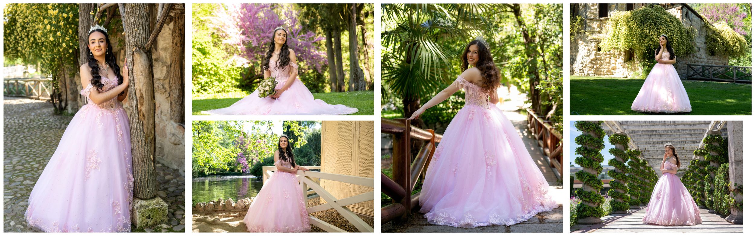 Fotos de sesiones de quinceañera en Madrid con el vestido rosa